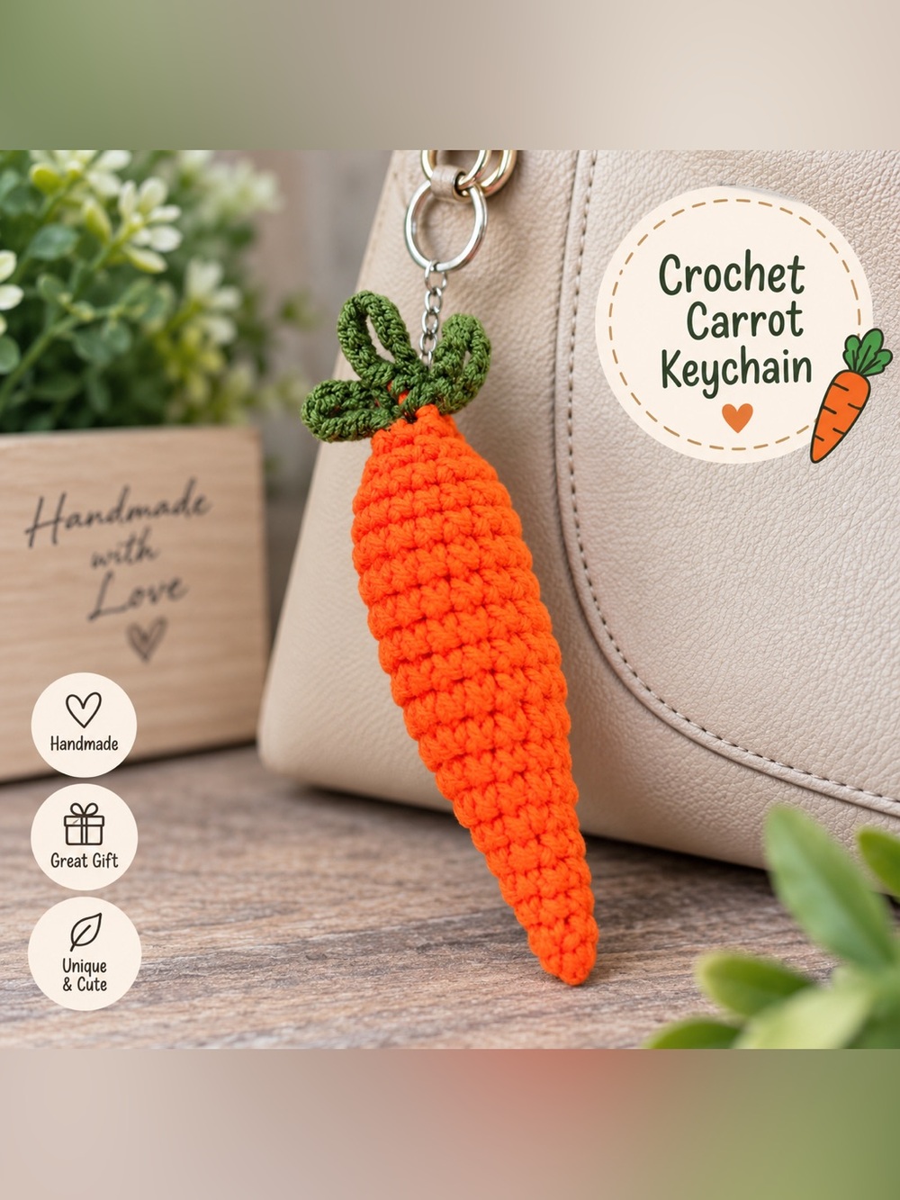 Handmade Crochet Carrot Keychain Amigurumi Vegetable Bag Charm